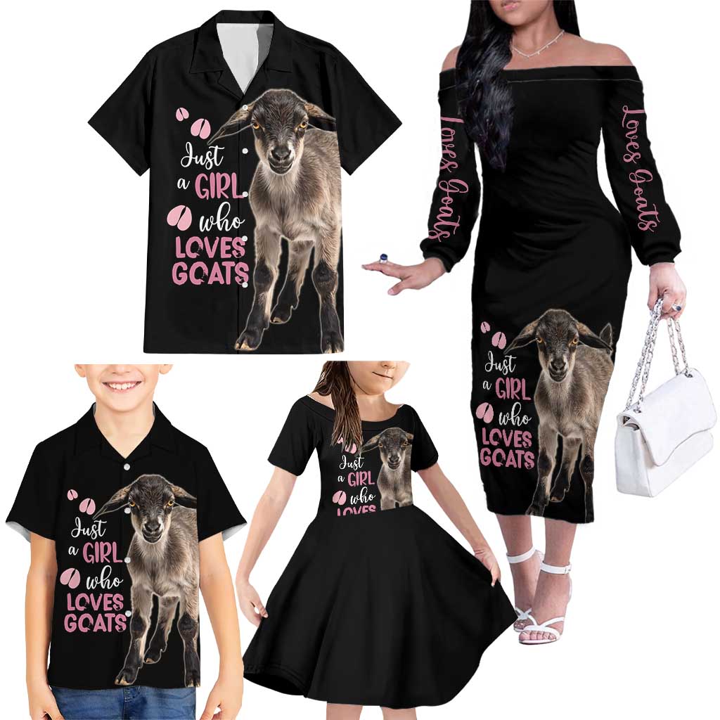 Who Loves Goat Just A Girl Christmas Trees Christmas Christmas Family Matching Off The Shoulder Long Sleeve Dress and Hawaiian Shirt Xmas Holiday Patterns - Wonder Print Shop