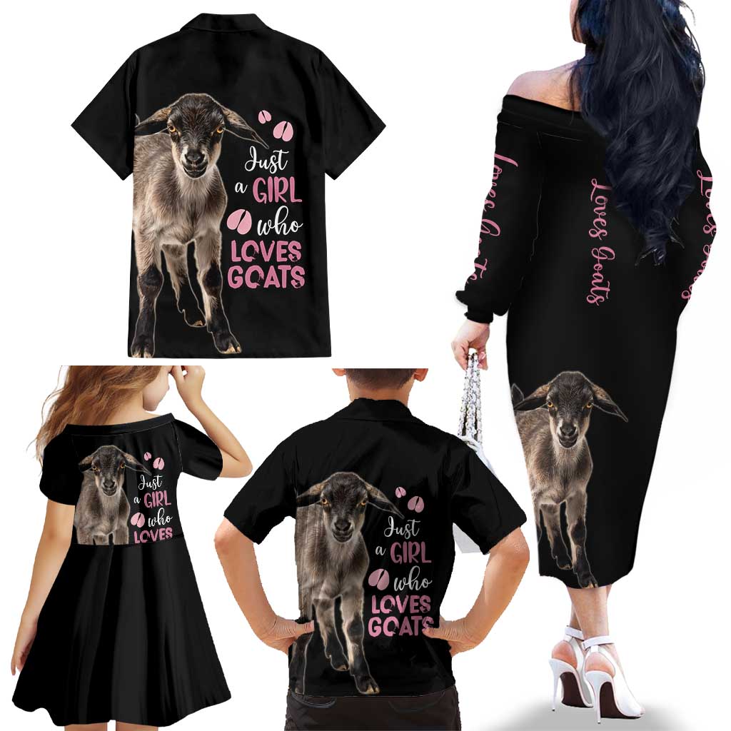 Who Loves Goat Just A Girl Christmas Trees Christmas Christmas Family Matching Off The Shoulder Long Sleeve Dress and Hawaiian Shirt Xmas Holiday Patterns - Wonder Print Shop