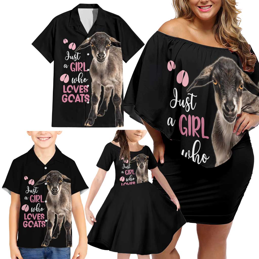 Who Loves Goat Just A Girl Christmas Trees Christmas Christmas Family Matching Off Shoulder Short Dress and Hawaiian Shirt Xmas Holiday Patterns - Wonder Print Shop