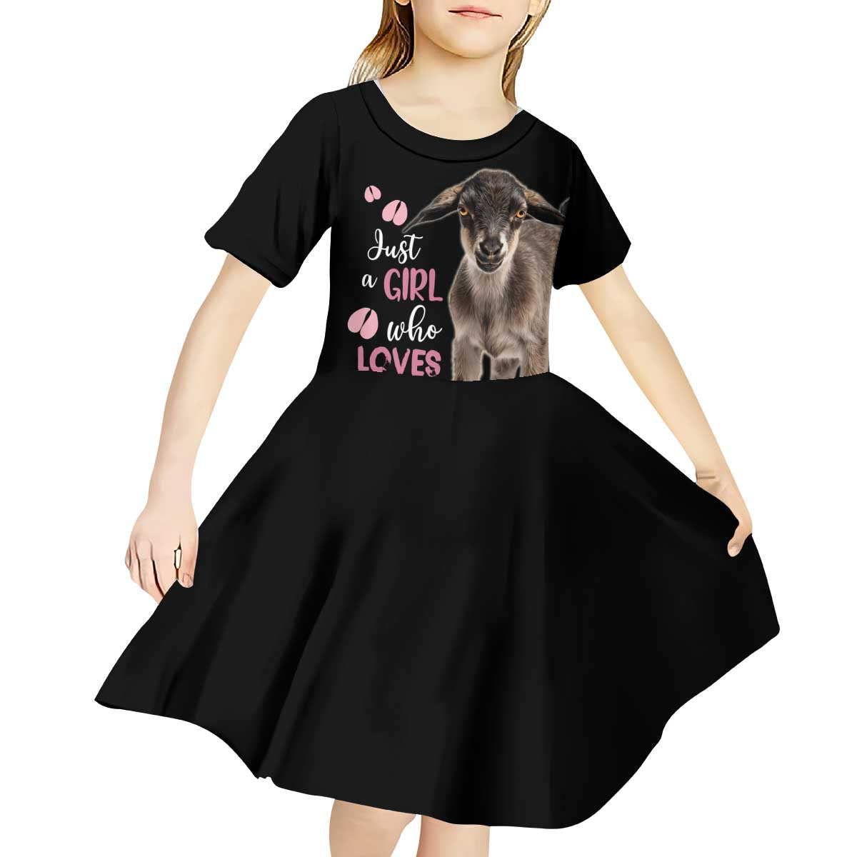 Who Loves Goat Just A Girl Christmas Trees Christmas Christmas Kid Short Sleeve Dress Xmas Holiday Patterns - Wonder Print Shop