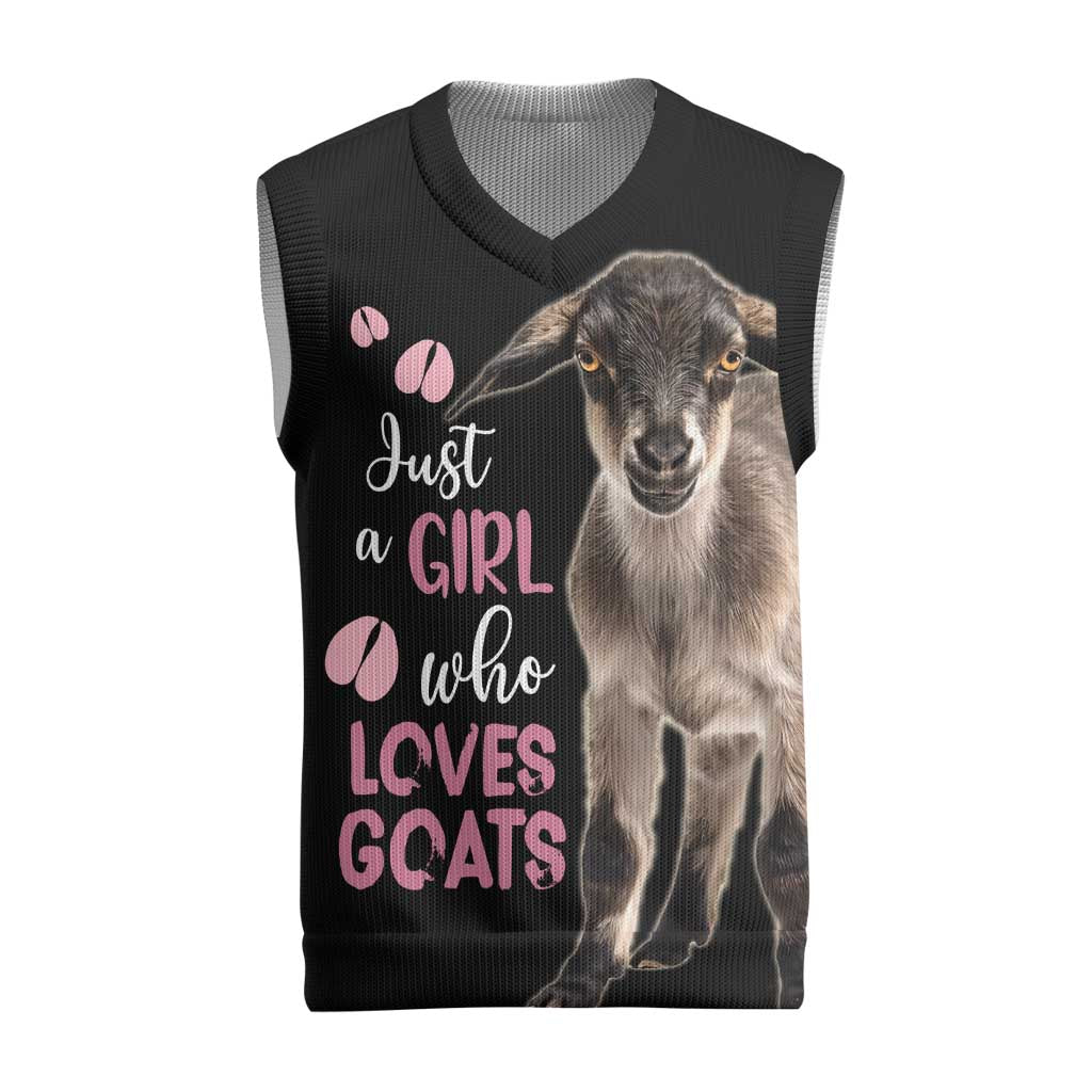 Who Loves Goat Just A Girl Christmas Trees Christmas Christmas Knitted V-Neck Vest Xmas Holiday Patterns - Wonder Print Shop