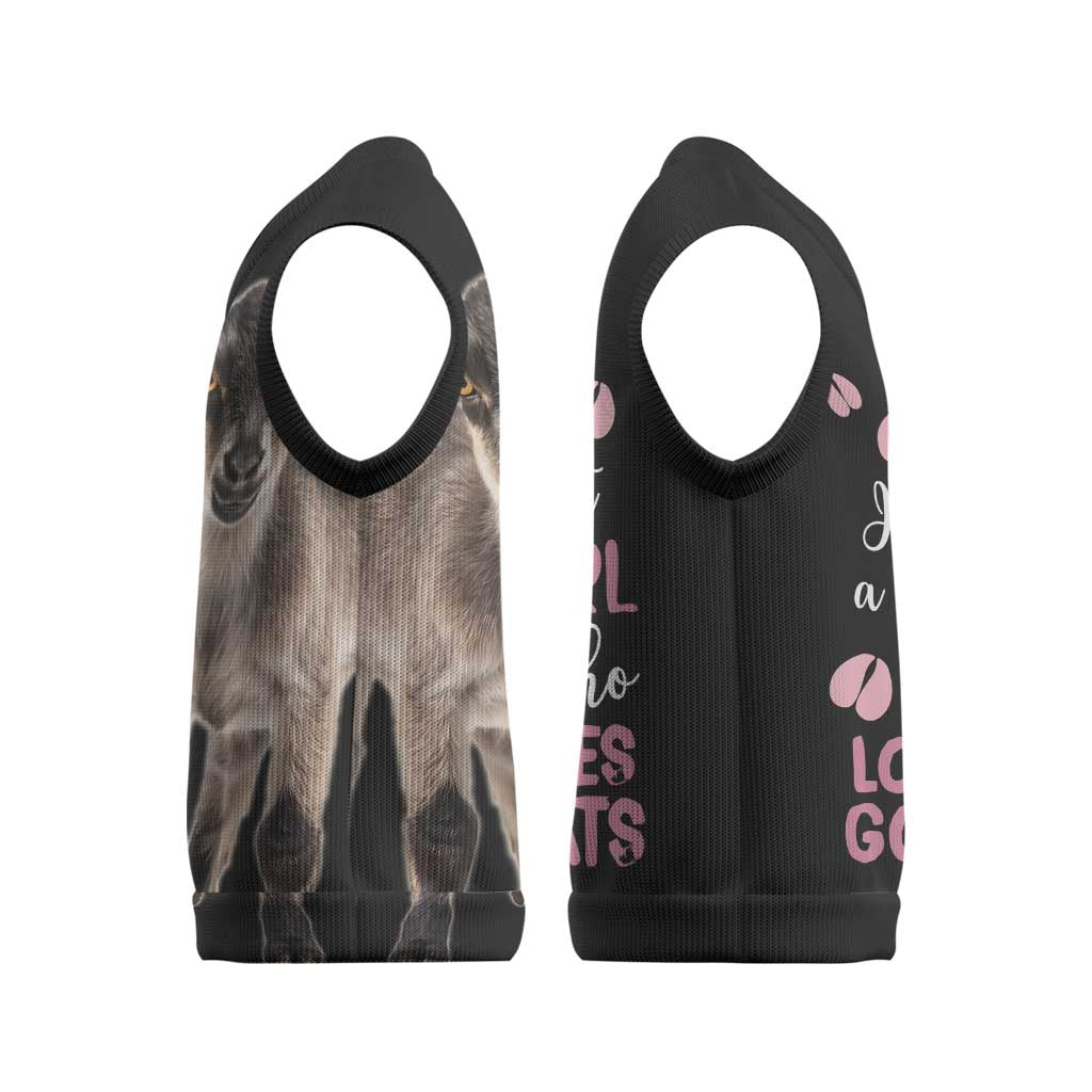 Who Loves Goat Just A Girl Christmas Trees Christmas Christmas Knitted V-Neck Vest Xmas Holiday Patterns - Wonder Print Shop