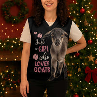 Who Loves Goat Just A Girl Christmas Trees Christmas Christmas Knitted V-Neck Vest Xmas Holiday Patterns - Wonder Print Shop