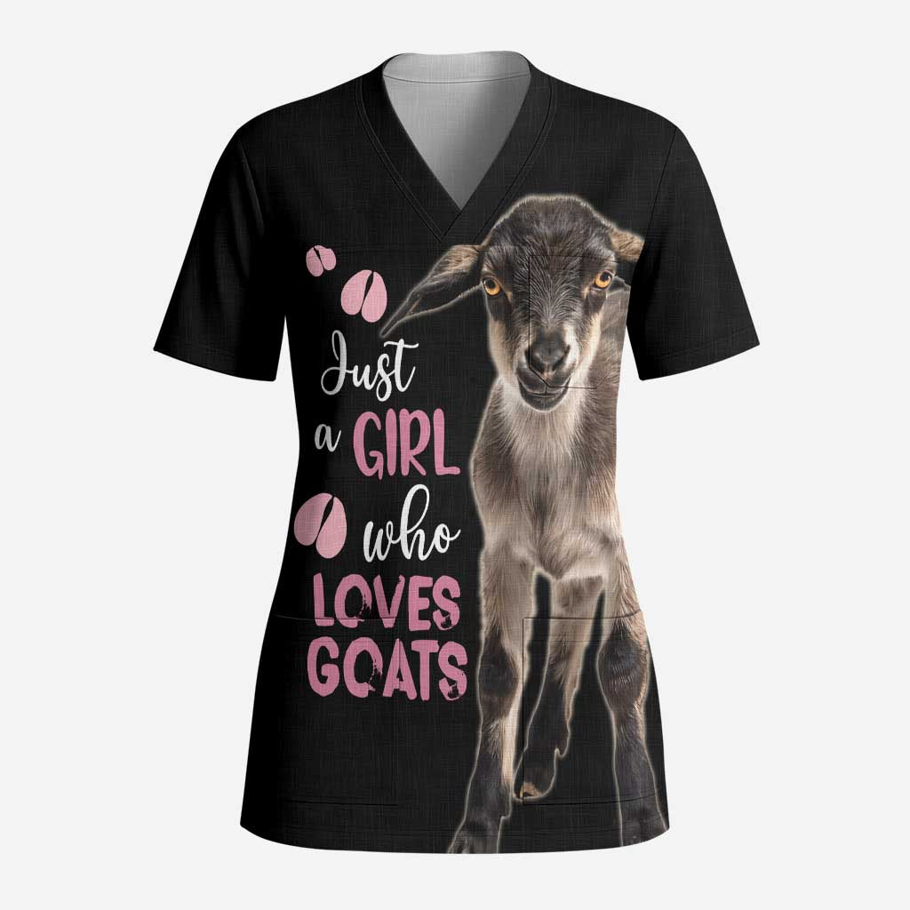 Who Loves Goat Just A Girl Christmas Trees Christmas Christmas Scrub Top Xmas Holiday Patterns - Wonder Print Shop