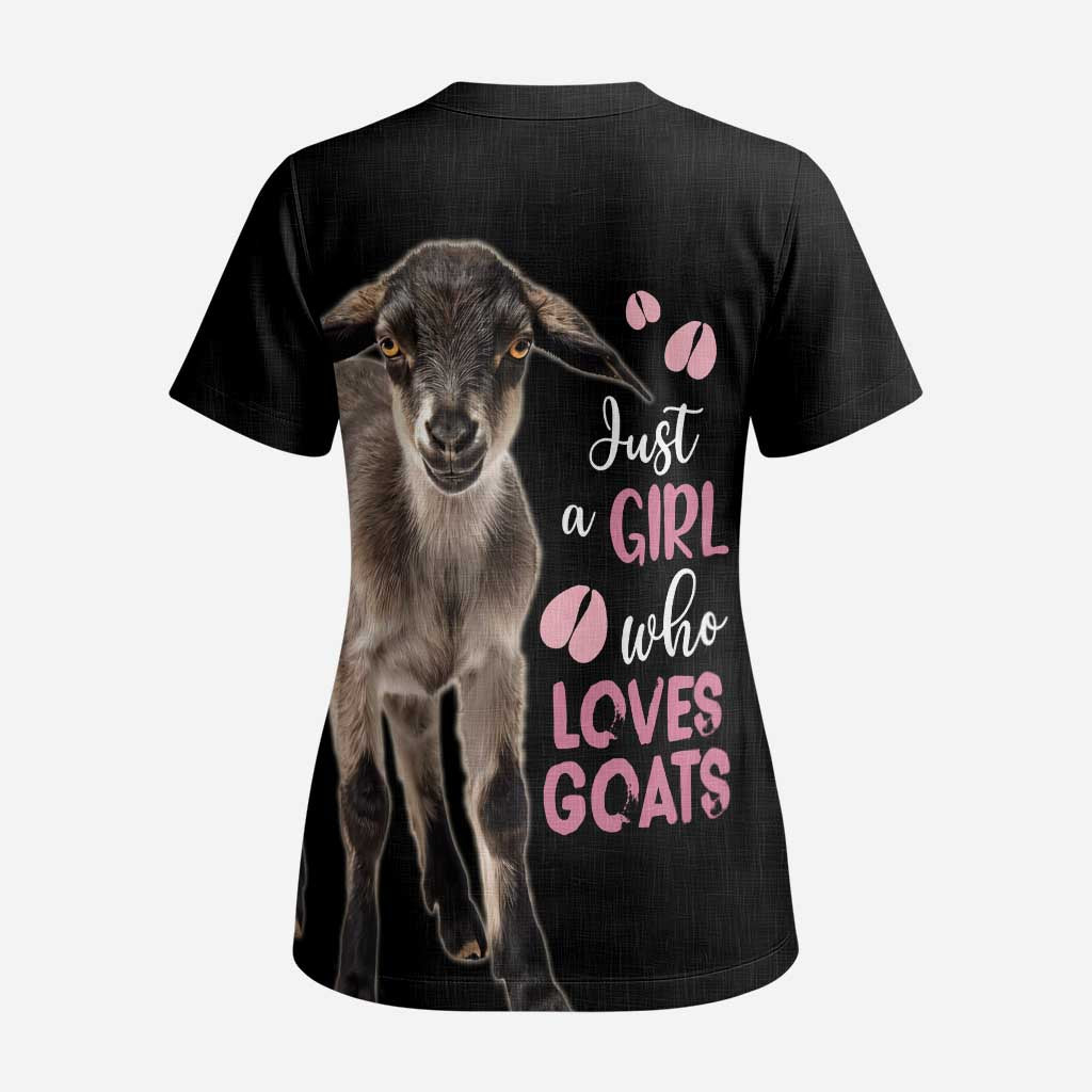Who Loves Goat Just A Girl Christmas Trees Christmas Christmas Scrub Top Xmas Holiday Patterns - Wonder Print Shop