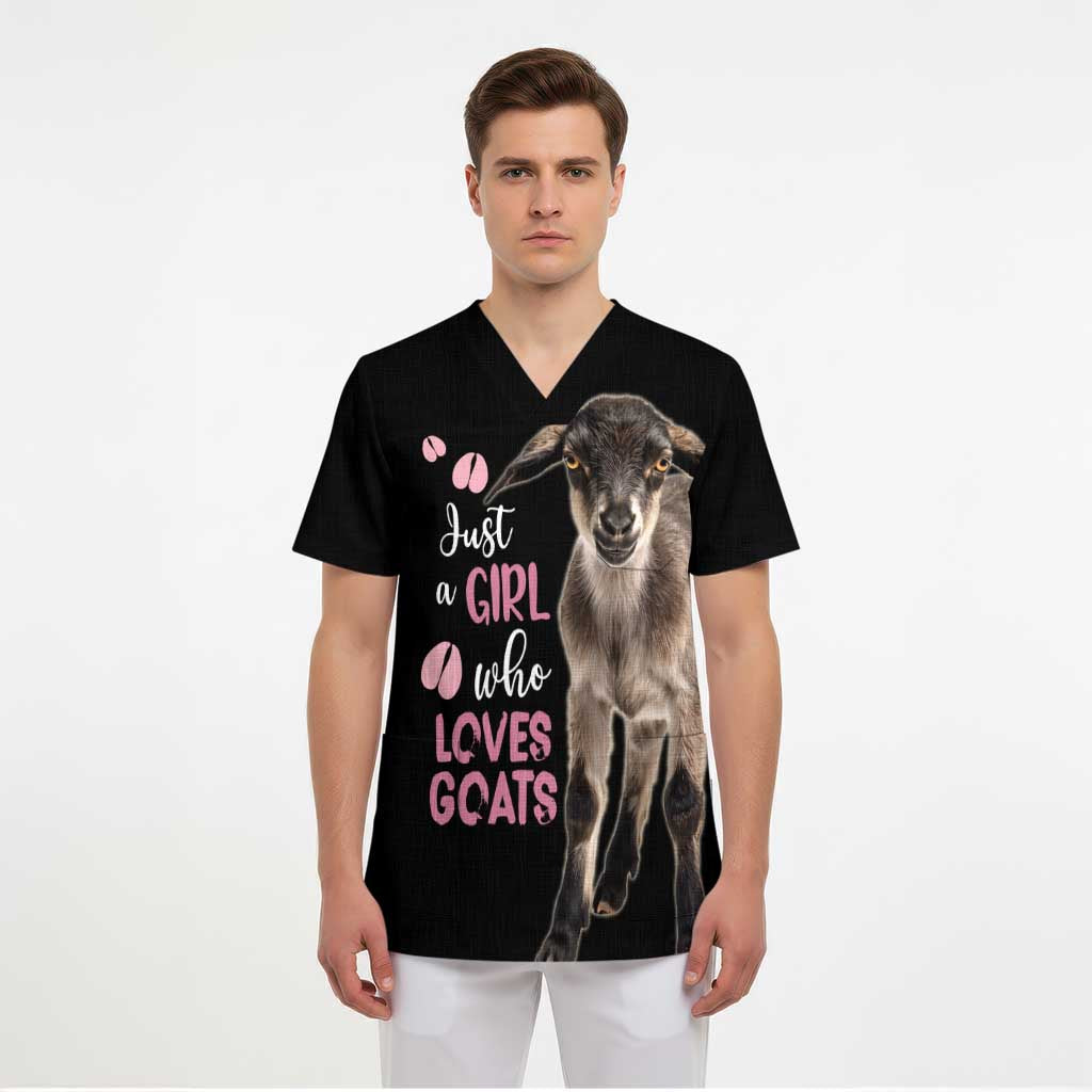 Who Loves Goat Just A Girl Christmas Trees Christmas Christmas Scrub Top Xmas Holiday Patterns - Wonder Print Shop