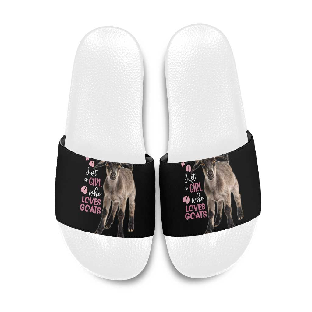 Who Loves Goat Just A Girl Christmas Trees Christmas Christmas Slide Sandals Xmas Holiday Patterns - Wonder Print Shop