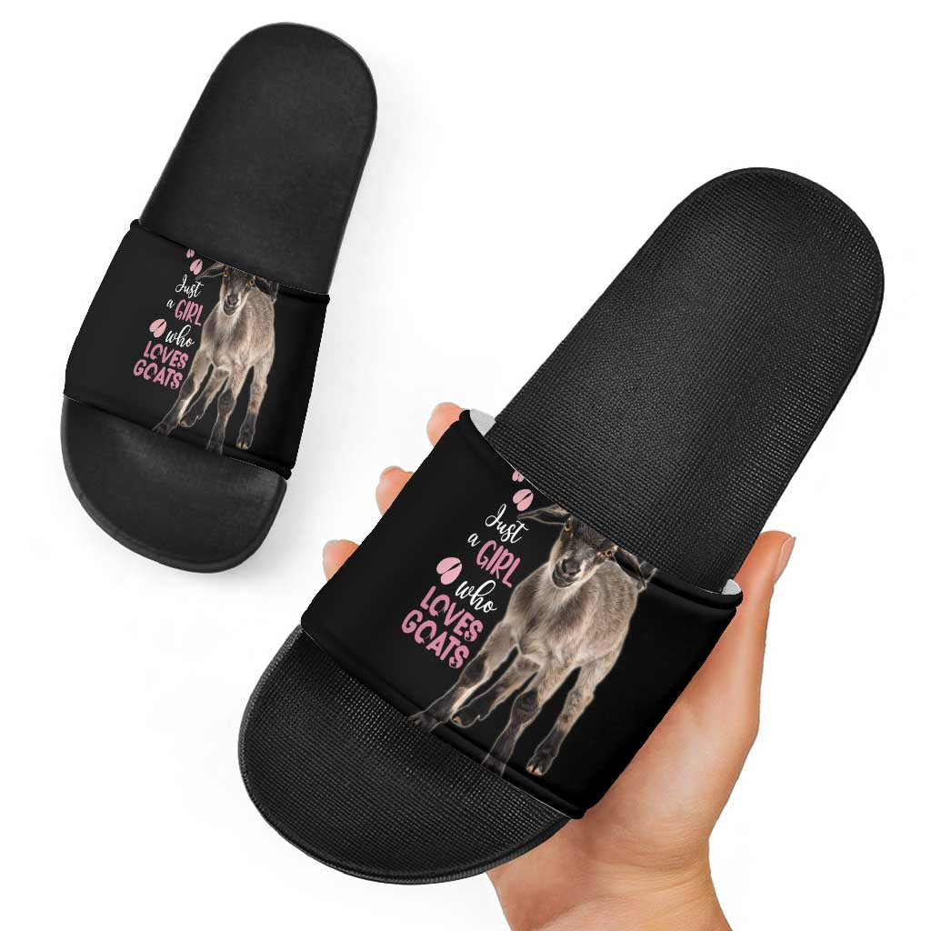 Who Loves Goat Just A Girl Christmas Trees Christmas Christmas Slide Sandals Xmas Holiday Patterns - Wonder Print Shop