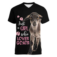 Who Loves Goat Just A Girl Christmas Trees Christmas Christmas Women V-Neck T-Shirt Xmas Holiday Patterns - Wonder Print Shop
