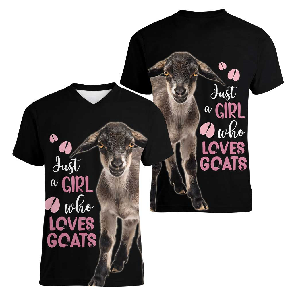 Who Loves Goat Just A Girl Christmas Trees Christmas Christmas Women V-Neck T-Shirt Xmas Holiday Patterns - Wonder Print Shop