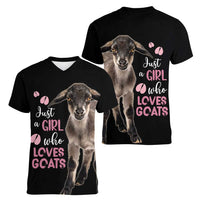 Who Loves Goat Just A Girl Christmas Trees Christmas Christmas Women V-Neck T-Shirt Xmas Holiday Patterns - Wonder Print Shop