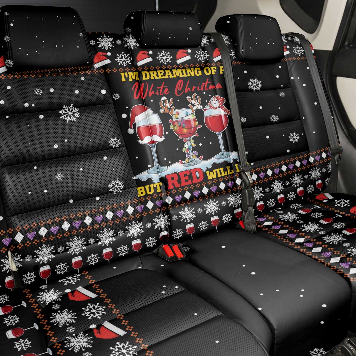 Wine Red Christmas Christmas Christmas Back Car Seat Cover Xmas Holiday Patterns - Wonder Print Shop