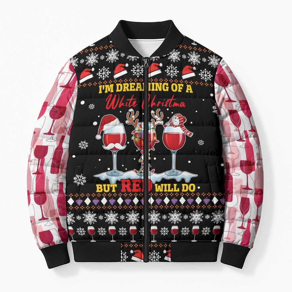 Wine Red Christmas Christmas Christmas Bomber Puffer Jacket Xmas Holiday Patterns - Wonder Print Shop
