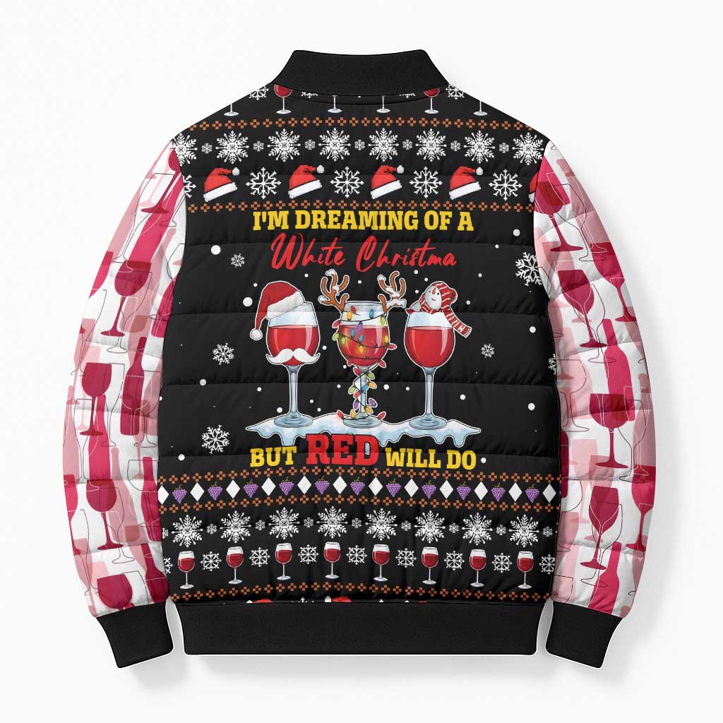 Wine Red Christmas Christmas Christmas Bomber Puffer Jacket Xmas Holiday Patterns - Wonder Print Shop