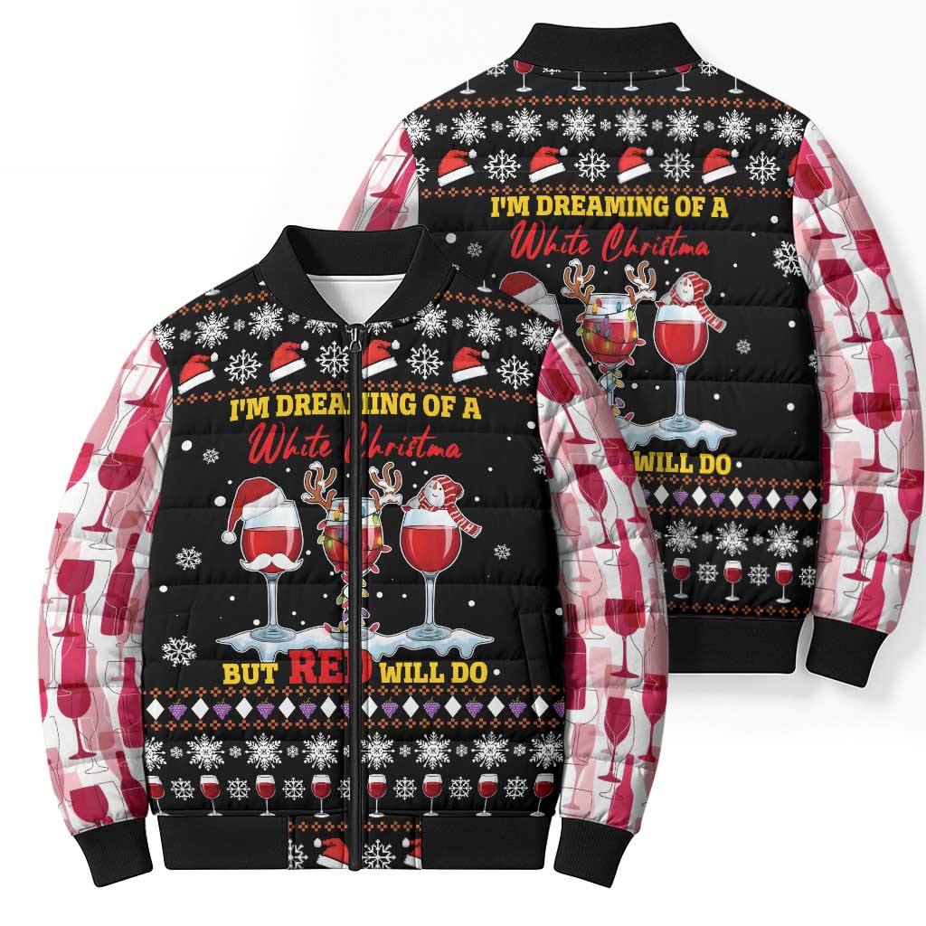 Wine Red Christmas Christmas Christmas Bomber Puffer Jacket Xmas Holiday Patterns - Wonder Print Shop