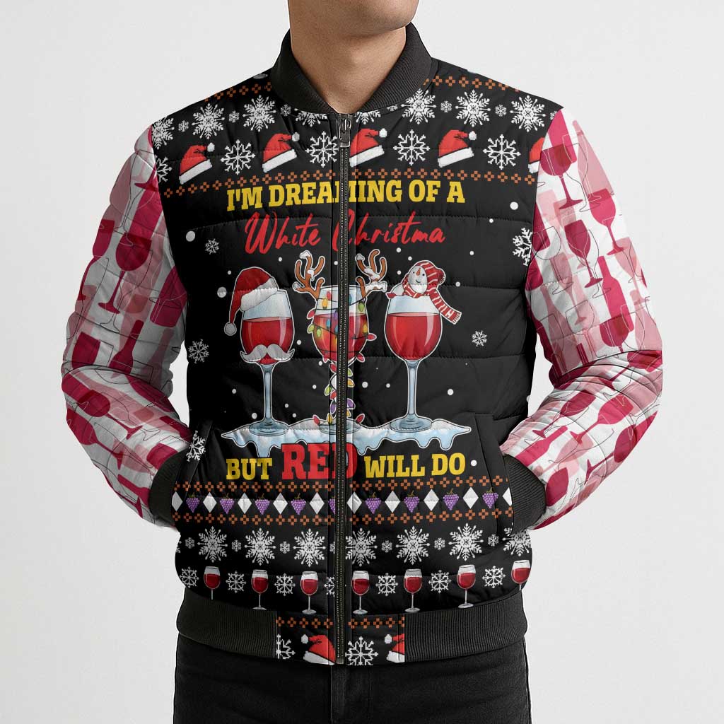 Wine Red Christmas Christmas Christmas Bomber Puffer Jacket Xmas Holiday Patterns - Wonder Print Shop