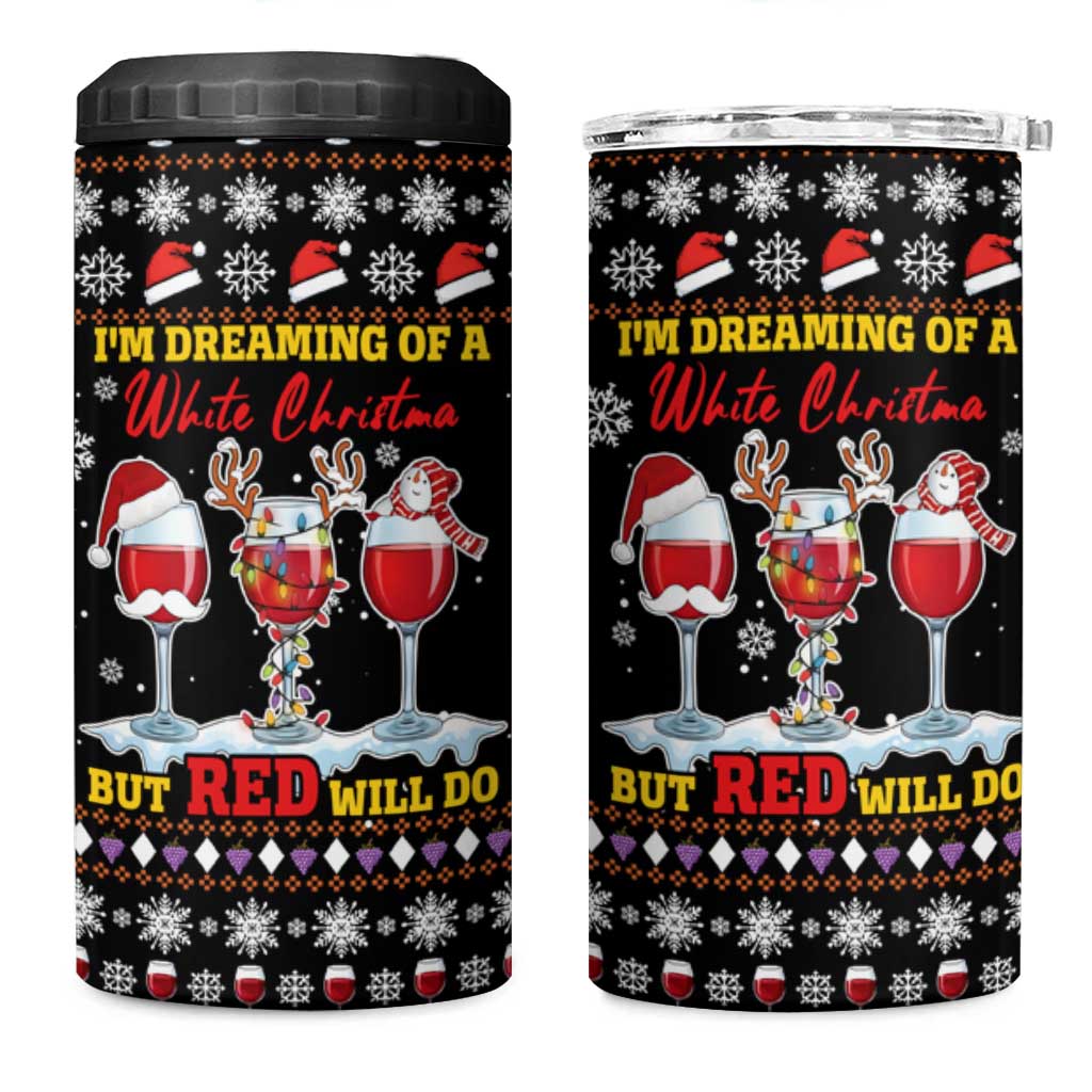 Wine Red Christmas Christmas Christmas 4 in 1 Can Cooler Tumbler Xmas Holiday Patterns - Wonder Print Shop