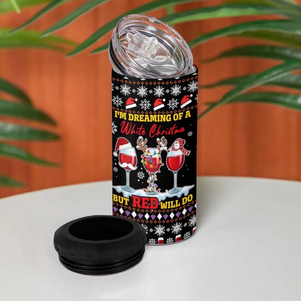 Wine Red Christmas Christmas Christmas 4 in 1 Can Cooler Tumbler Xmas Holiday Patterns - Wonder Print Shop