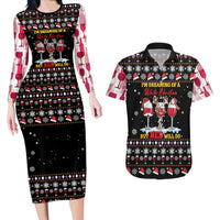 Wine Red Christmas Christmas Christmas Couples Matching Long Sleeve Bodycon Dress and Hawaiian Shirt Xmas Holiday Patterns - Wonder Print Shop
