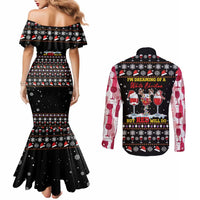 Wine Red Christmas Christmas Christmas Couples Matching Mermaid Dress and Long Sleeve Button Shirt Xmas Holiday Patterns - Wonder Print Shop