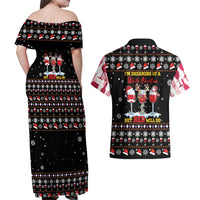 Wine Red Christmas Christmas Christmas Couples Matching Off Shoulder Maxi Dress and Hawaiian Shirt Xmas Holiday Patterns - Wonder Print Shop