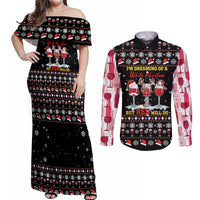 Wine Red Christmas Christmas Christmas Couples Matching Off Shoulder Maxi Dress and Long Sleeve Button Shirt Xmas Holiday Patterns - Wonder Print Shop