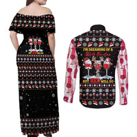 Wine Red Christmas Christmas Christmas Couples Matching Off Shoulder Maxi Dress and Long Sleeve Button Shirt Xmas Holiday Patterns - Wonder Print Shop