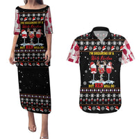Wine Red Christmas Christmas Christmas Couples Matching Puletasi and Hawaiian Shirt Xmas Holiday Patterns - Wonder Print Shop
