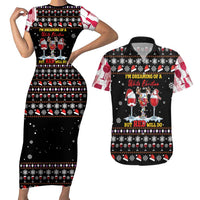 Wine Red Christmas Christmas Christmas Couples Matching Short Sleeve Bodycon Dress and Hawaiian Shirt Xmas Holiday Patterns - Wonder Print Shop