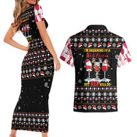 Wine Red Christmas Christmas Christmas Couples Matching Short Sleeve Bodycon Dress and Hawaiian Shirt Xmas Holiday Patterns - Wonder Print Shop