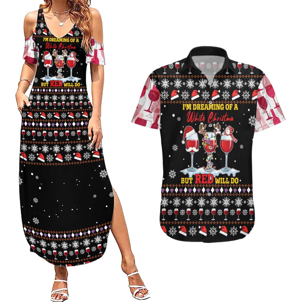 Wine Red Christmas Christmas Christmas Couples Matching Summer Maxi Dress and Hawaiian Shirt Xmas Holiday Patterns - Wonder Print Shop