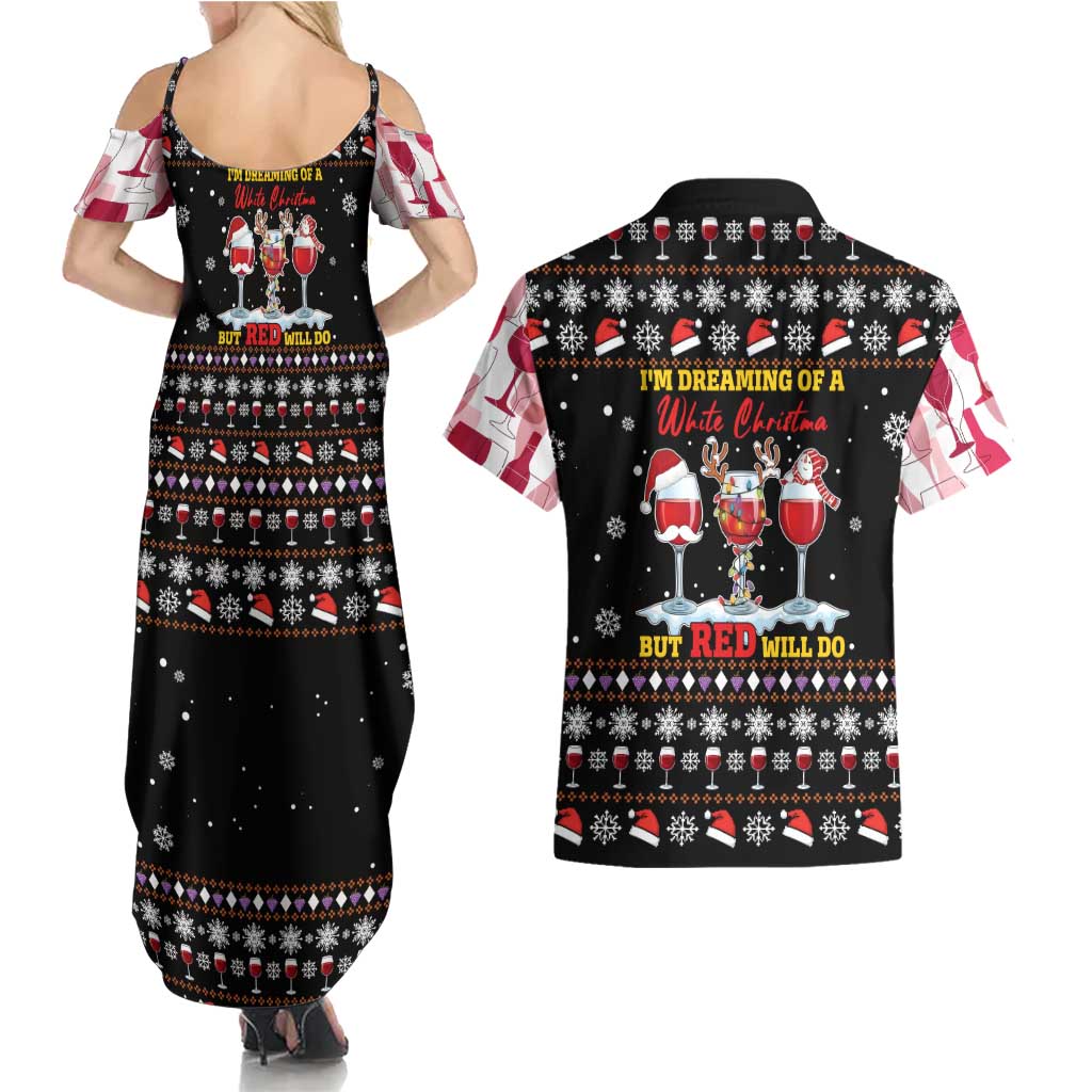 Wine Red Christmas Christmas Christmas Couples Matching Summer Maxi Dress and Hawaiian Shirt Xmas Holiday Patterns - Wonder Print Shop