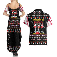 Wine Red Christmas Christmas Christmas Couples Matching Summer Maxi Dress and Hawaiian Shirt Xmas Holiday Patterns - Wonder Print Shop