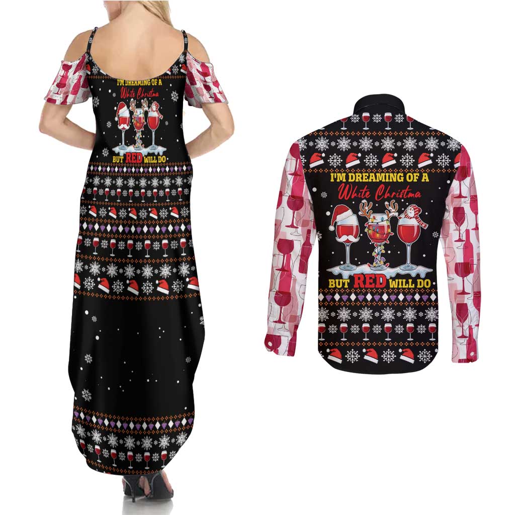 Wine Red Christmas Christmas Christmas Couples Matching Summer Maxi Dress and Long Sleeve Button Shirt Xmas Holiday Patterns - Wonder Print Shop