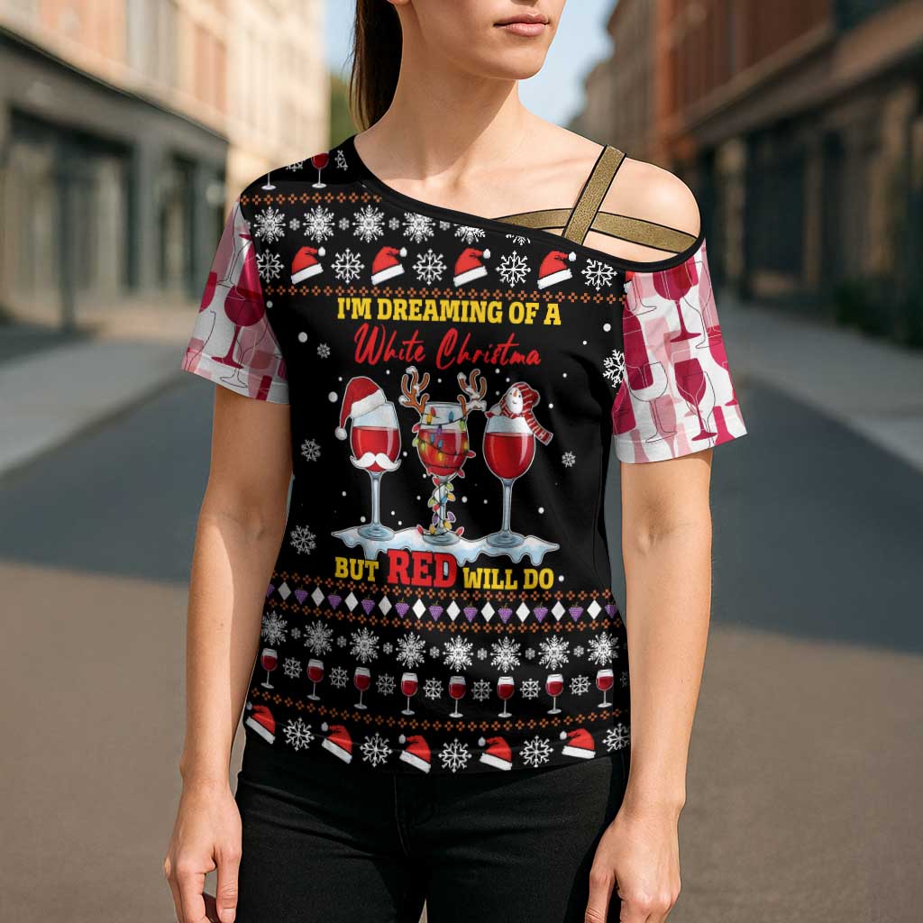 Wine Red Christmas Christmas Christmas Cross Shoulder Shirt Xmas Holiday Patterns - Wonder Print Shop