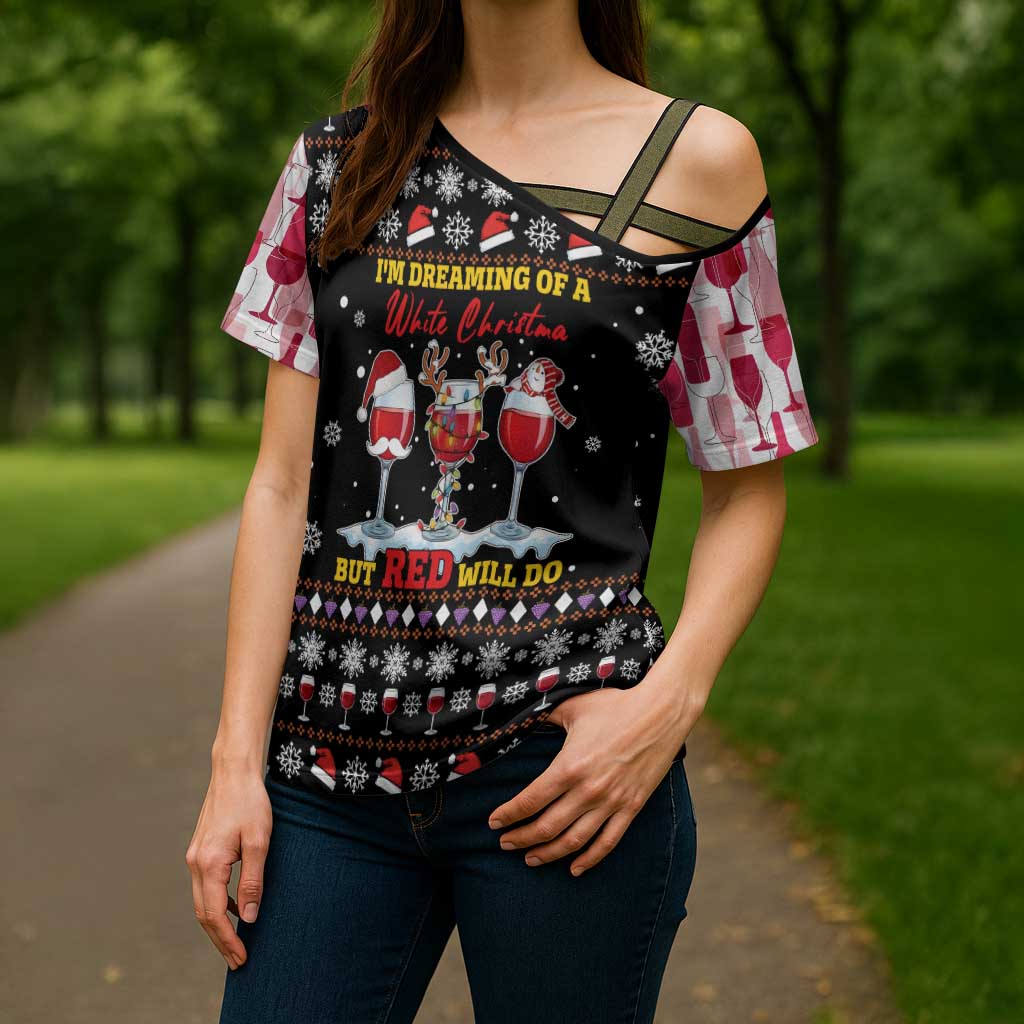 Wine Red Christmas Christmas Christmas Cross Shoulder Shirt Xmas Holiday Patterns - Wonder Print Shop