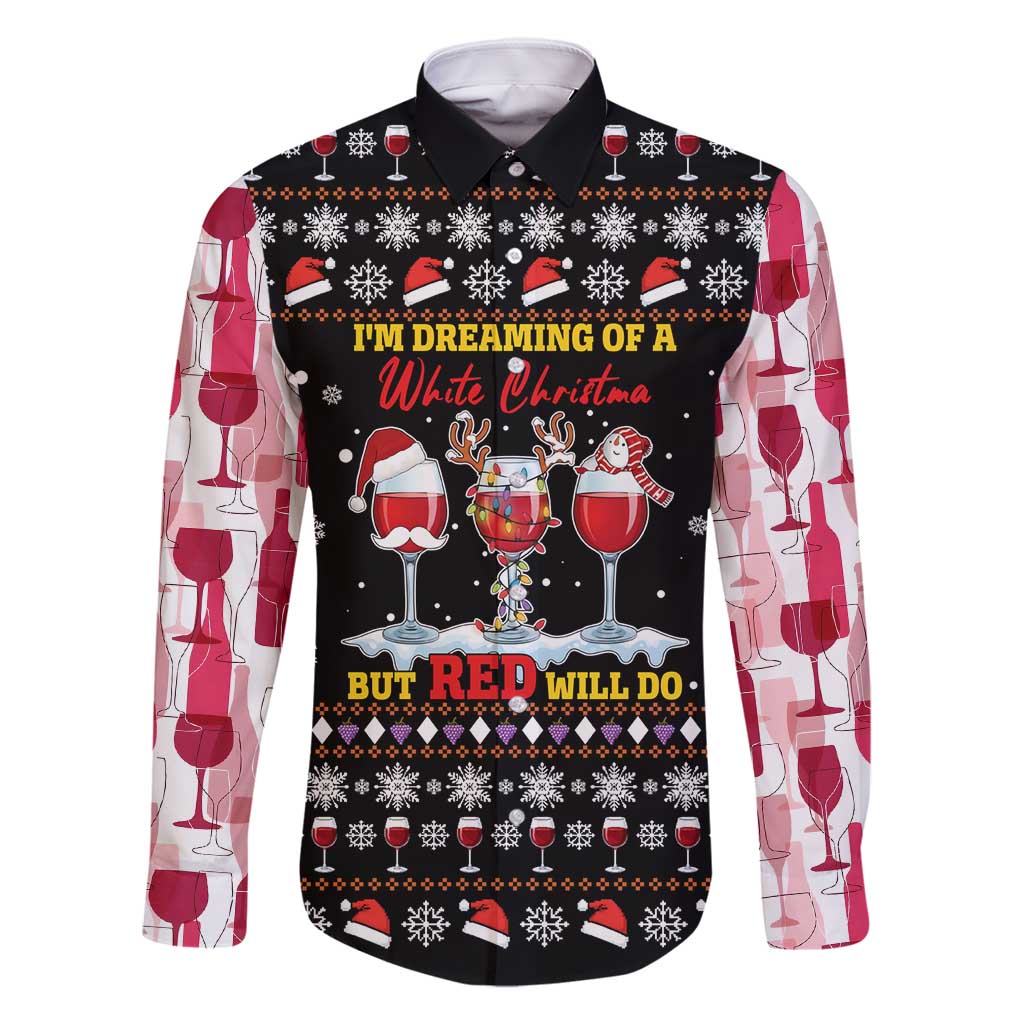 Wine Red Christmas Christmas Christmas Family Matching Long Sleeve Bodycon Dress and Hawaiian Shirt Xmas Holiday Patterns - Wonder Print Shop