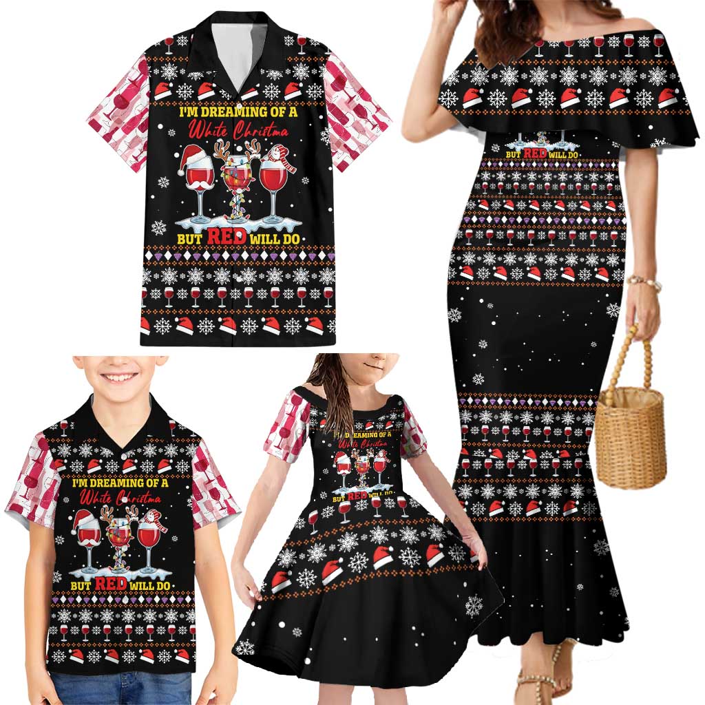 Wine Red Christmas Christmas Christmas Family Matching Mermaid Dress and Hawaiian Shirt Xmas Holiday Patterns - Wonder Print Shop