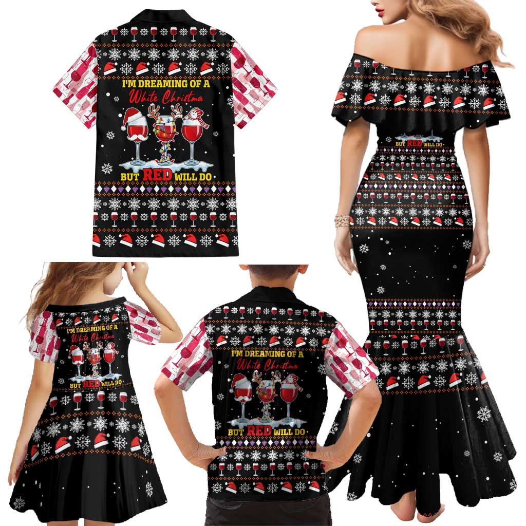 Wine Red Christmas Christmas Christmas Family Matching Mermaid Dress and Hawaiian Shirt Xmas Holiday Patterns - Wonder Print Shop