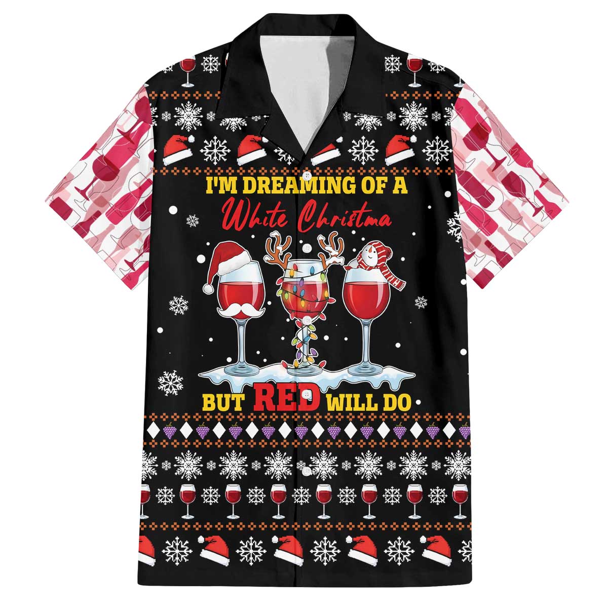 Wine Red Christmas Christmas Christmas Family Matching Off The Shoulder Long Sleeve Dress and Hawaiian Shirt Xmas Holiday Patterns - Wonder Print Shop