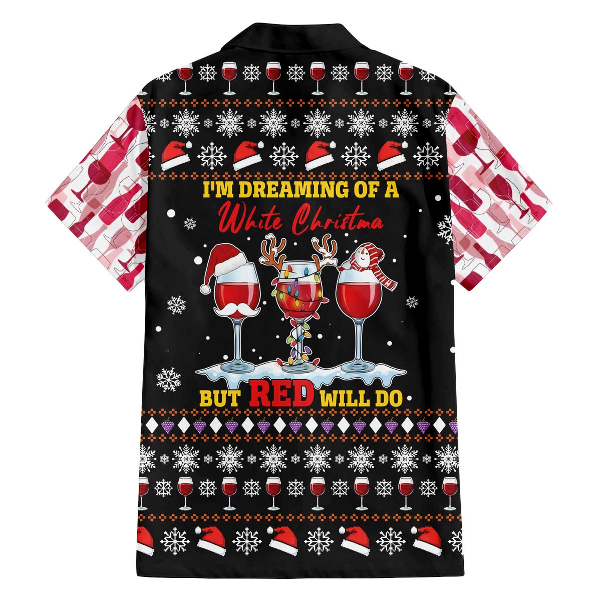 Wine Red Christmas Christmas Christmas Family Matching Off The Shoulder Long Sleeve Dress and Hawaiian Shirt Xmas Holiday Patterns - Wonder Print Shop