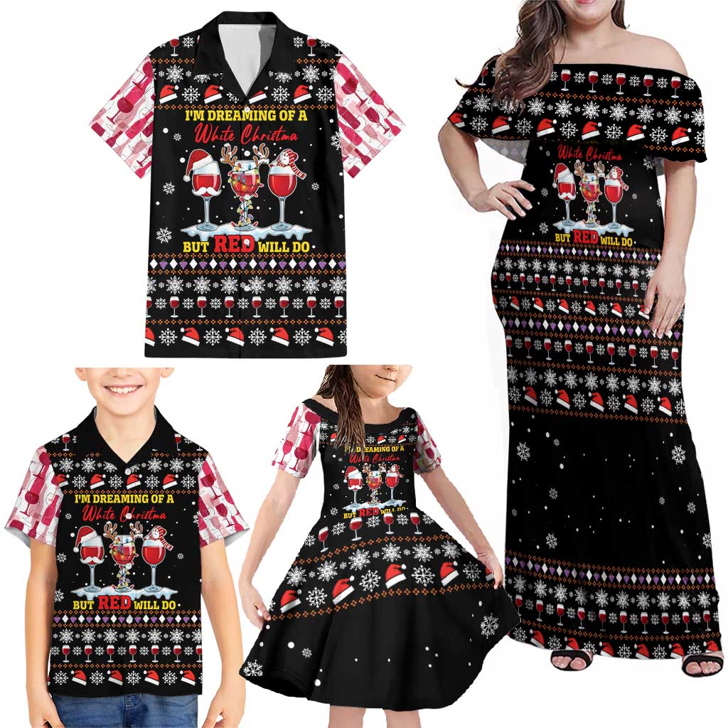 Wine Red Christmas Christmas Christmas Family Matching Off Shoulder Maxi Dress and Hawaiian Shirt Xmas Holiday Patterns - Wonder Print Shop