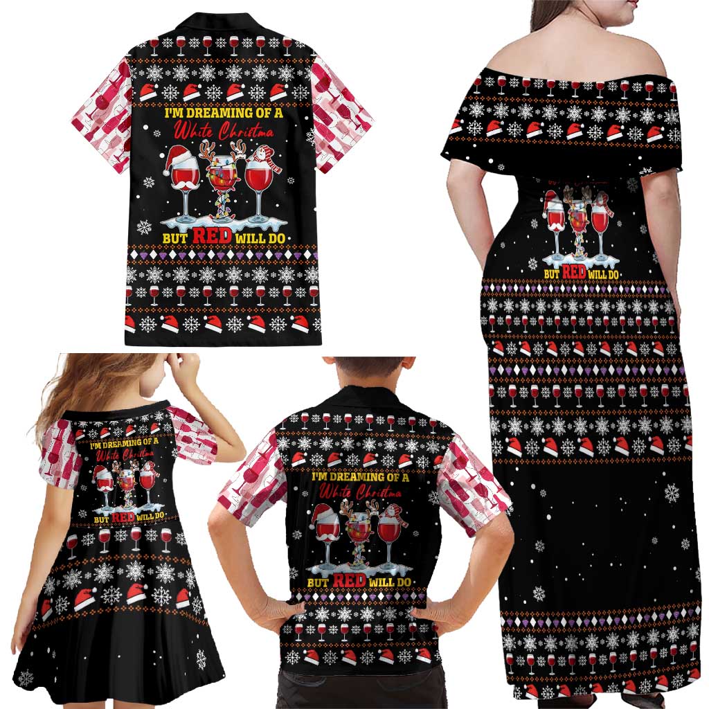 Wine Red Christmas Christmas Christmas Family Matching Off Shoulder Maxi Dress and Hawaiian Shirt Xmas Holiday Patterns - Wonder Print Shop