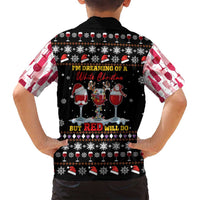 Wine Red Christmas Christmas Christmas Family Matching Off Shoulder Short Dress and Hawaiian Shirt Xmas Holiday Patterns - Wonder Print Shop