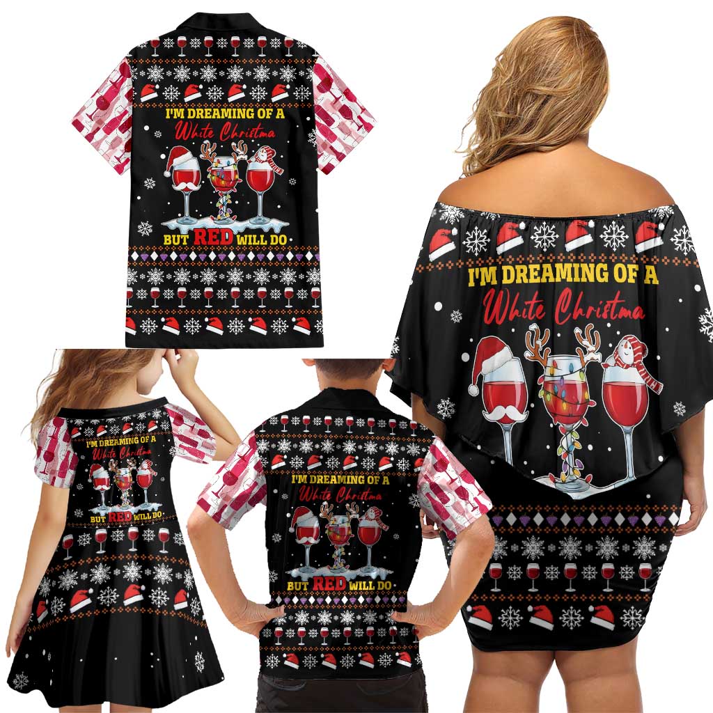 Wine Red Christmas Christmas Christmas Family Matching Off Shoulder Short Dress and Hawaiian Shirt Xmas Holiday Patterns - Wonder Print Shop