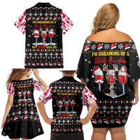 Wine Red Christmas Christmas Christmas Family Matching Off Shoulder Short Dress and Hawaiian Shirt Xmas Holiday Patterns - Wonder Print Shop