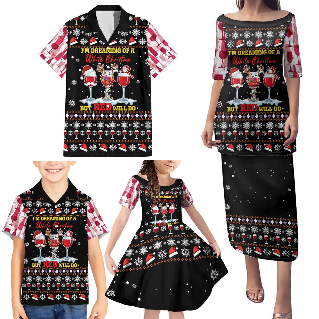 Wine Red Christmas Christmas Christmas Family Matching Puletasi and Hawaiian Shirt Xmas Holiday Patterns - Wonder Print Shop