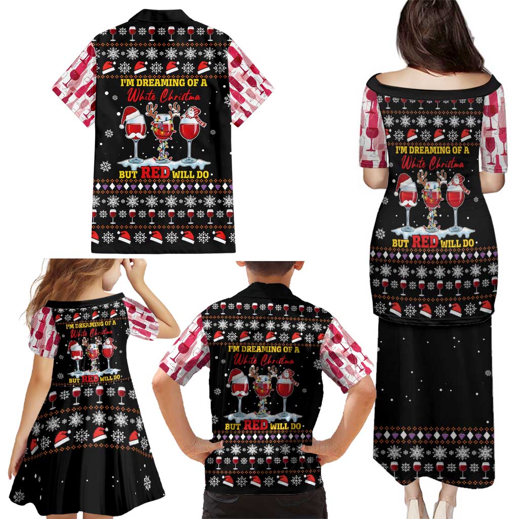 Wine Red Christmas Christmas Christmas Family Matching Puletasi and Hawaiian Shirt Xmas Holiday Patterns - Wonder Print Shop