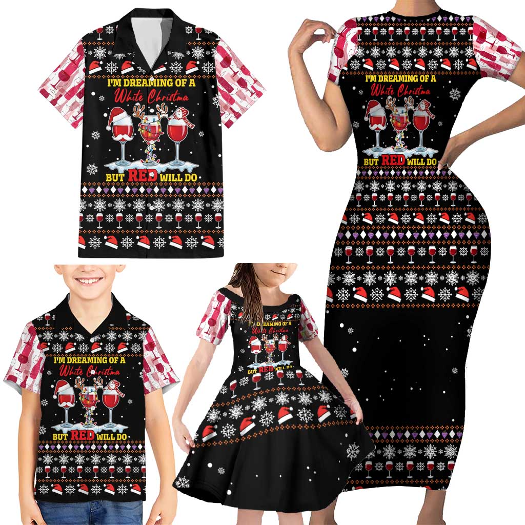 Wine Red Christmas Christmas Christmas Family Matching Short Sleeve Bodycon Dress and Hawaiian Shirt Xmas Holiday Patterns - Wonder Print Shop