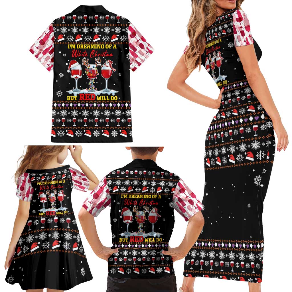 Wine Red Christmas Christmas Christmas Family Matching Short Sleeve Bodycon Dress and Hawaiian Shirt Xmas Holiday Patterns - Wonder Print Shop